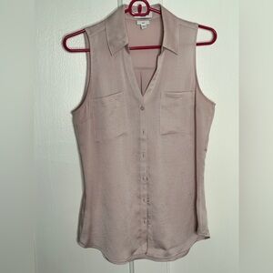 Sleeveless Collared Button-Front Blouse - blush pink